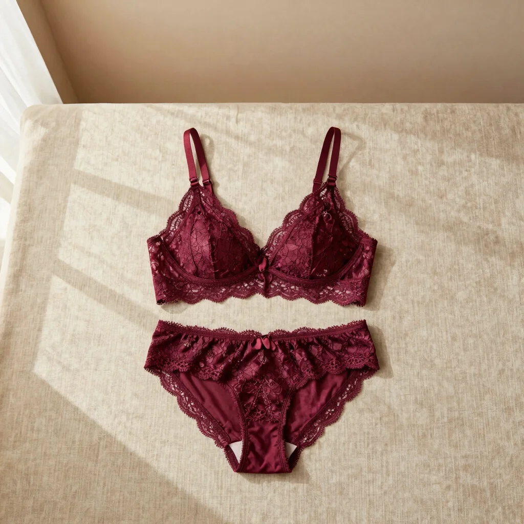 Conjunto Bralette Encaje Burdeos